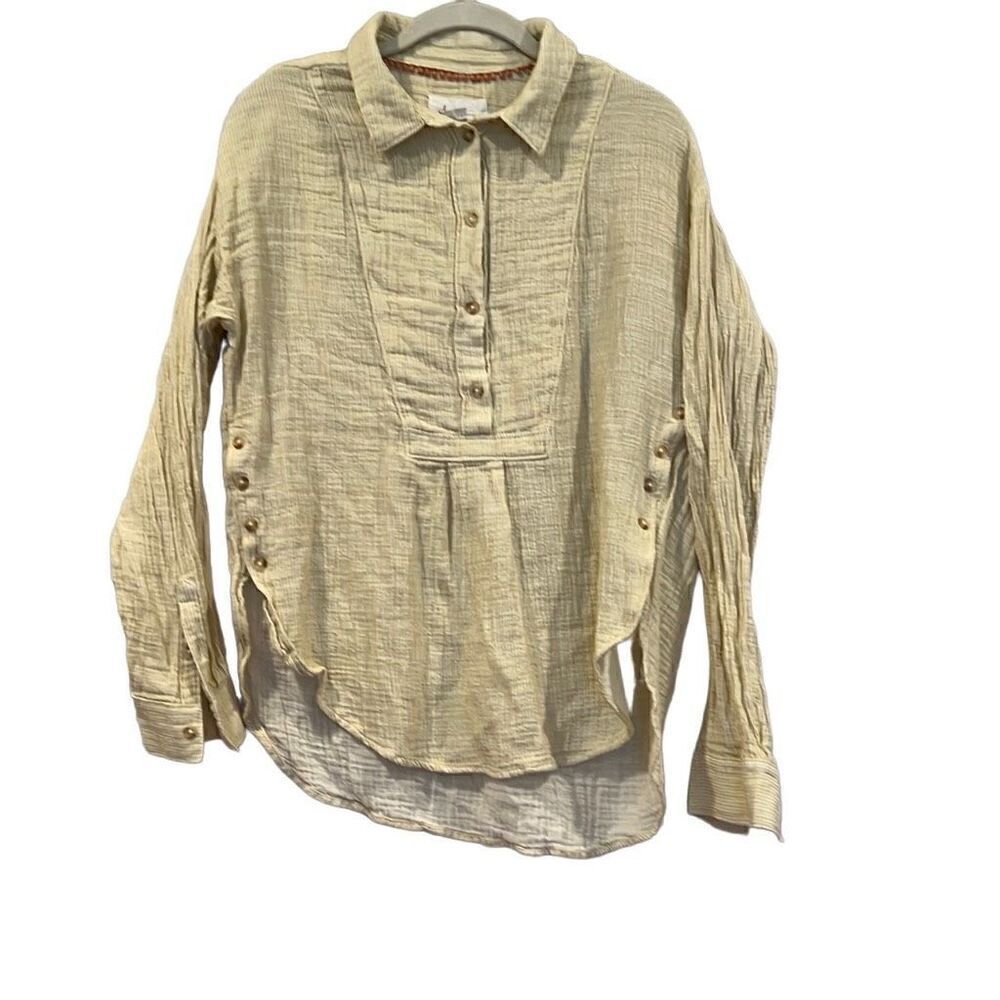 Anthropologie Cotton Tunic Button yellow blouse Sz.M